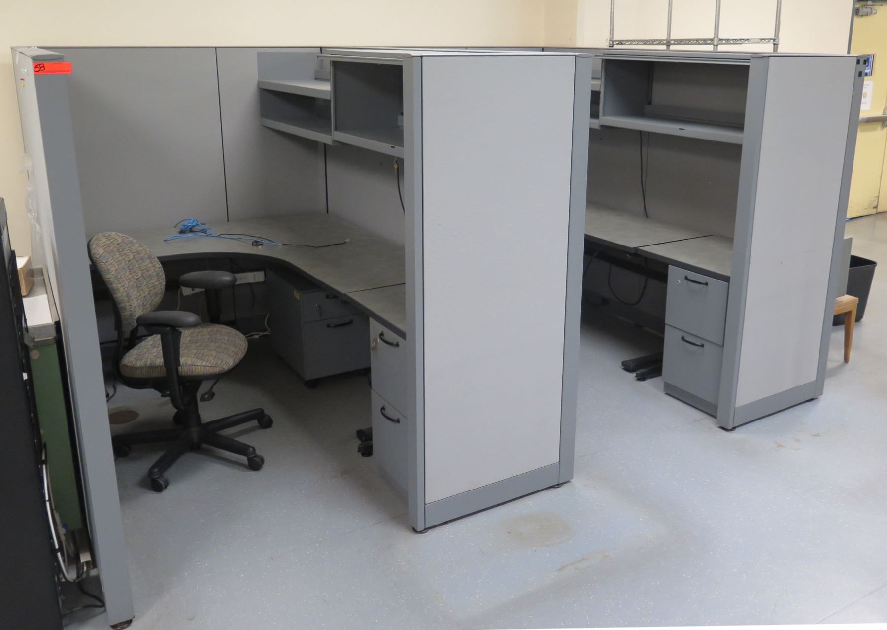 Filing Cubicles Qty 2 Office Cubicles w/ Desks, Undercounter Filing Cabinets, Shelves ...