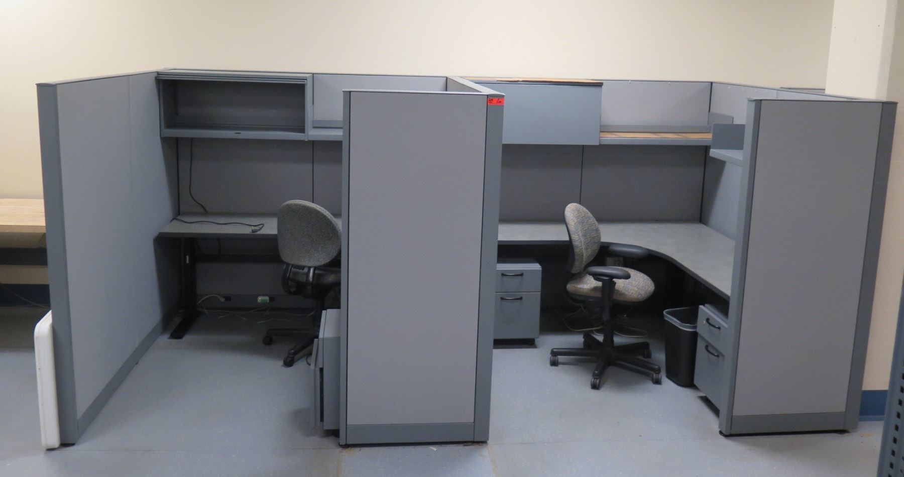 Filing Cubicles Qty 2 Office Cubicles w/ Desks, Undercounter Filing Cabinets, Shelves ...