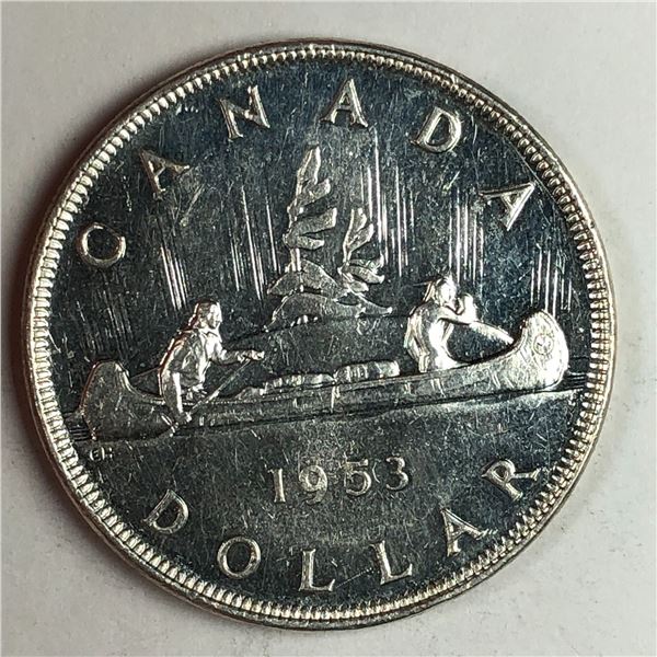 1953 Queen Elizabeth II Canadian Silver Dollar NSS UNC