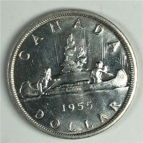 1955 Queen Elizabeth II Canadian Silver Dollar UNC Blast White FWL