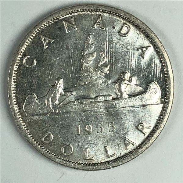 1955 Queen Elizabeth II Canadian Silver Dollar Choice UNC Blast White