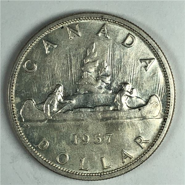 1957 Queen Elizabeth II Canadian Silver Dollar 1 WL