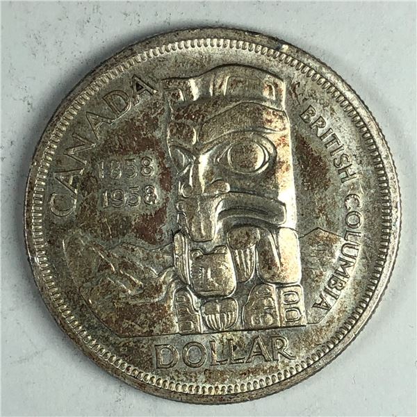 1958 Queen Elizabeth II Canadian Silver Dollar UNC+