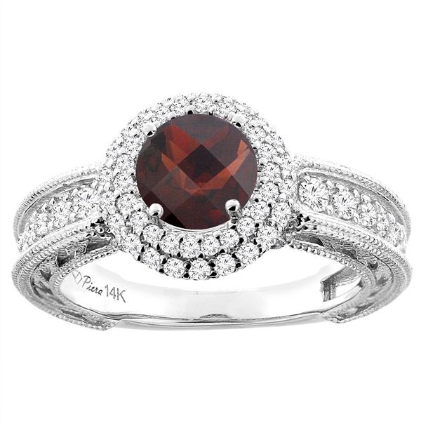 1.51 CTW Garnet & Diamond Ring 14K White Gold - REF-91X9M