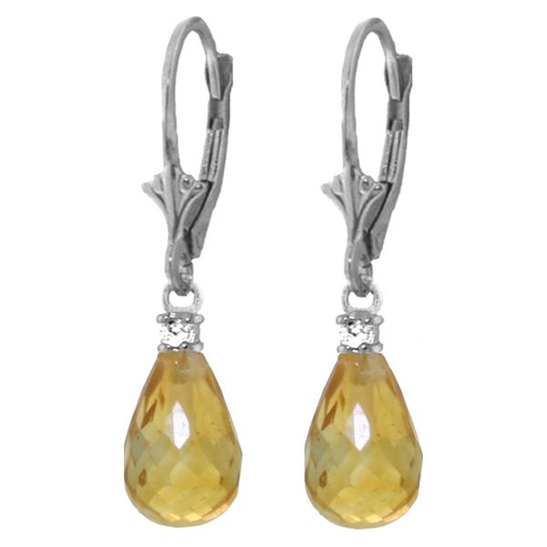 Genuine 4.6 ctw Citrine & Diamond Earrings 14KT White Gold - REF-30T2A
