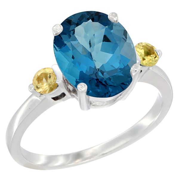 2.64 CTW London Blue Topaz & Yellow Sapphire Ring 14K White Gold - REF-32W8F