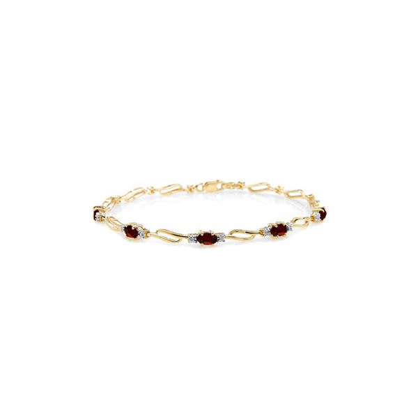 Genuine 3.39 ctw Garnet & Diamond Bracelet 14KT Yellow Gold - REF-82T6A