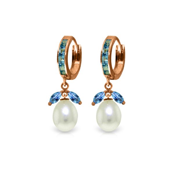 Genuine 10.30 ctw Blue Topaz & Pearl Earrings 14KT Rose Gold - REF-56P7H