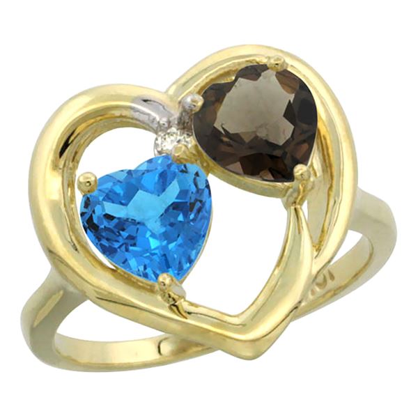 2.61 CTW Diamond, Swiss Blue Topaz & Quartz Ring 14K Yellow Gold - REF-33W9F