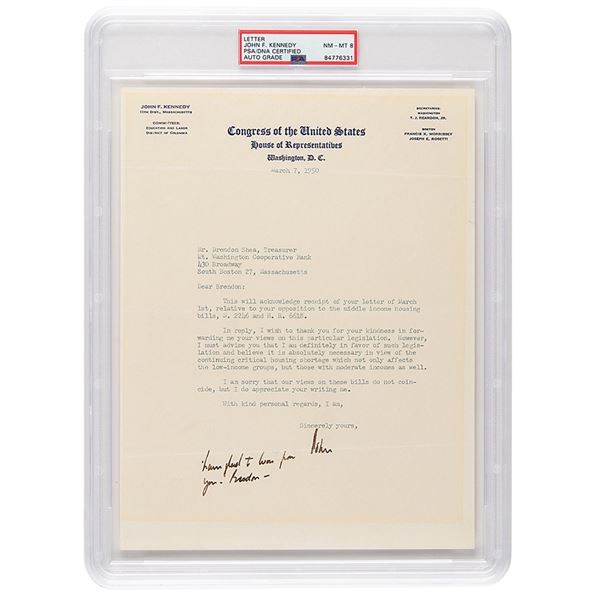 John F. Kennedy Typed Letter Signed - PSA NM-MT 8