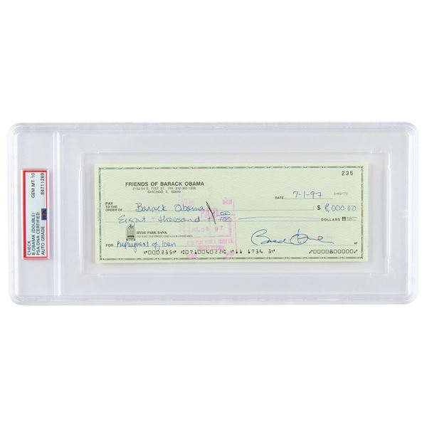 Barack Obama Twice-Signed Check - PSA GEM MINT 10