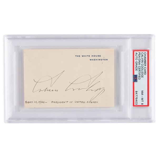 Calvin Coolidge Signed White House Card as President - PSA NM-MT 8