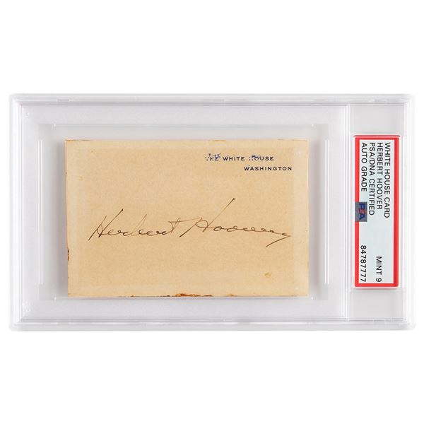 Herbert Hoover Signed White House Card - PSA MINT 9