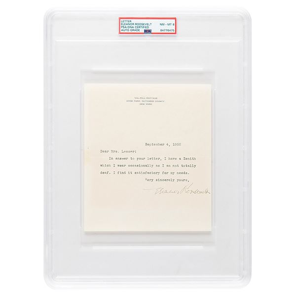 Eleanor Roosevelt Typed Letter Signed - PSA NM-MT 8
