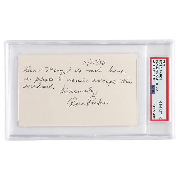Rosa Parks Autograph Note Signed - PSA GEM MINT 10