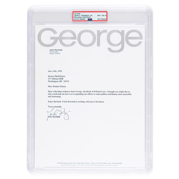 John F. Kennedy, Jr. Typed Letter Signed - PSA NM-MT 8