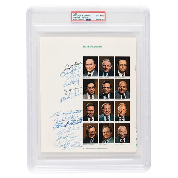 Ray Kroc and McDonald's Executives Signed Booklet Page - PSA NM-MT 8
