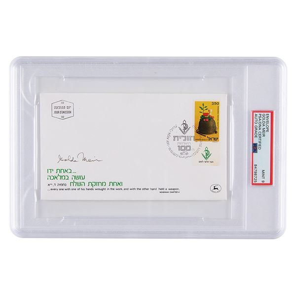 Golda Meir Signed Commemorative Cover - PSA MINT 9