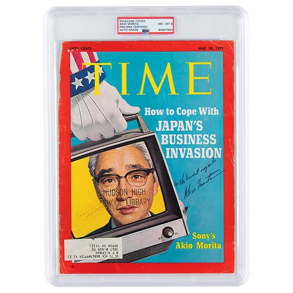 Akio Morita Signed Magazine Cover - PSA NM-MT 8