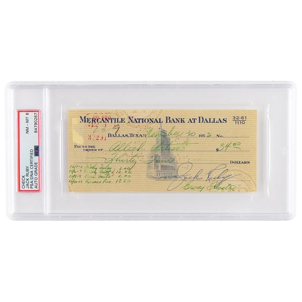 Jack Ruby Signed Check - PSA NM-MT 8