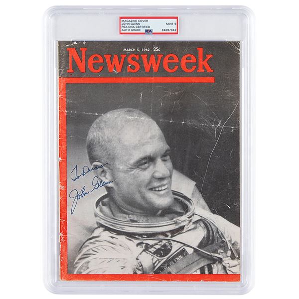 John Glenn Signed Magazine Cover - PSA MINT 9