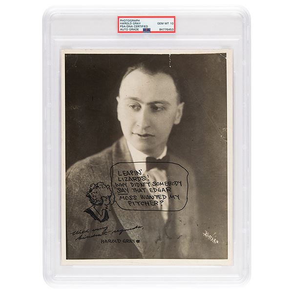 Harold Gray Signed Photograph with Sketch of Annie - PSA GEM MT 10