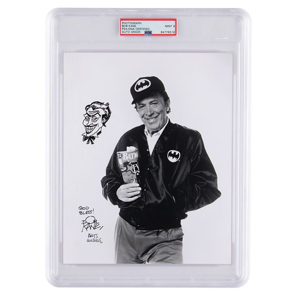 Bob Kane Signed Photograph with Joker Sketch - PSA MINT 9