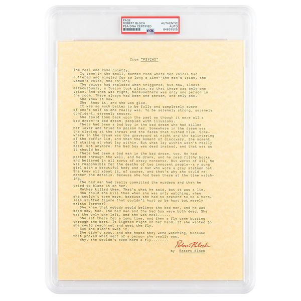 Robert Bloch Signed Souvenir Typescript for 'Psycho'