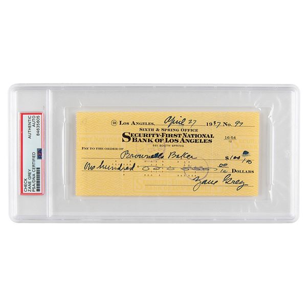 Zane Grey Signed Check