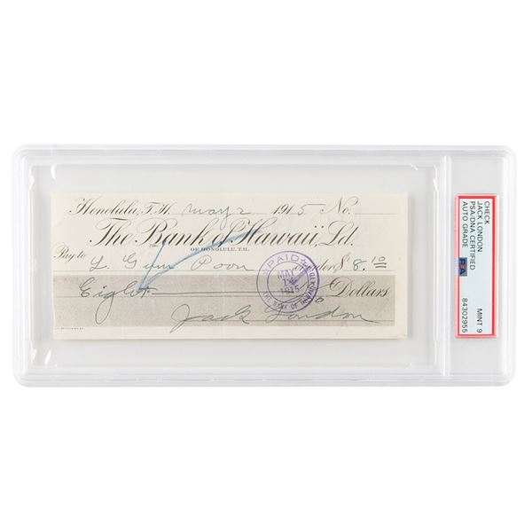 Jack London Signed Check - PSA MINT 9