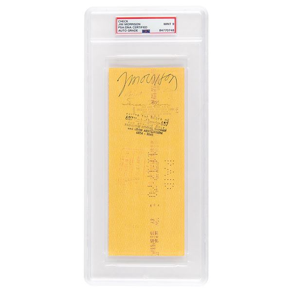 Jim Morrison Signed Check - PSA MINT 9
