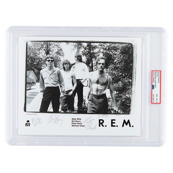 R.E.M. Signed Photograph - PSA NM-MT 8