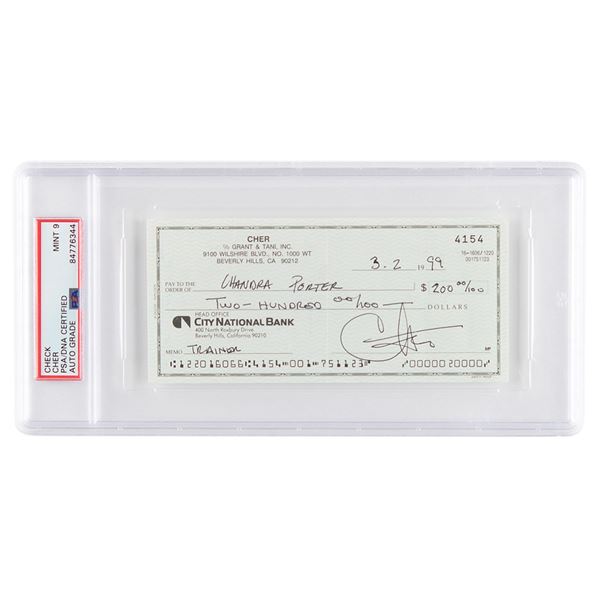 Cher Signed Check - PSA MINT 9