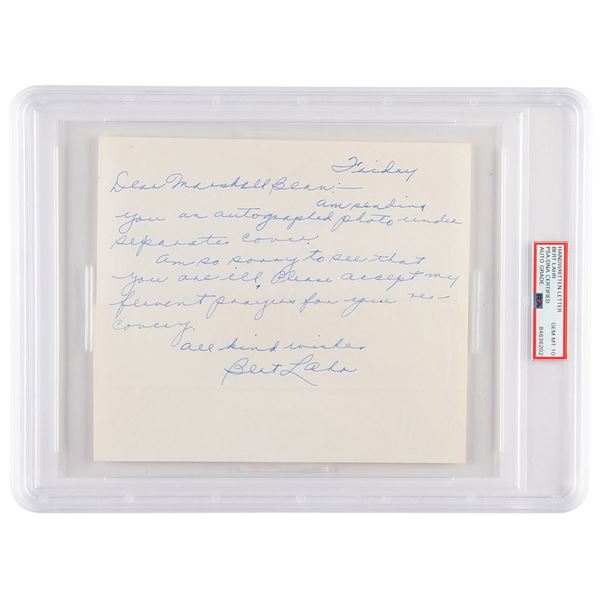 Bert Lahr Autograph Letter Signed - PSA GEM MT 10