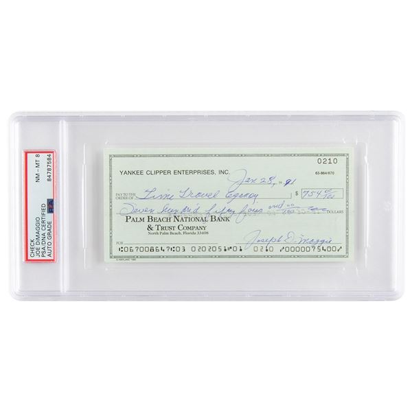 Joe DiMaggio Signed Check - PSA NM-MT 8
