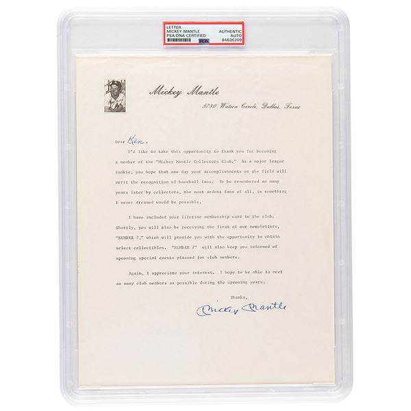 Mickey Mantle Typed Letter Signed