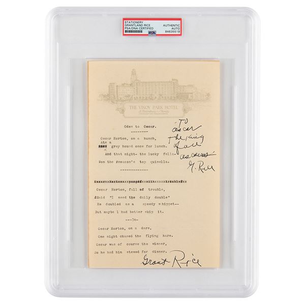 Grantland Rice Twice-Signed Typed Poem