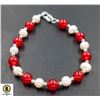 Image 1 : #199-NATURAL FRESH WATER PEARL & RED JADE BRACELET