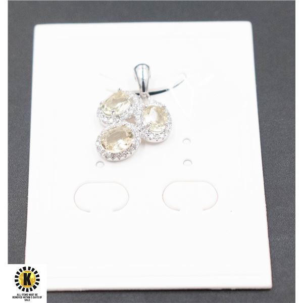 #270-NATURAL LEMON QUARTZ 5 X 7 & CZ PENDANT