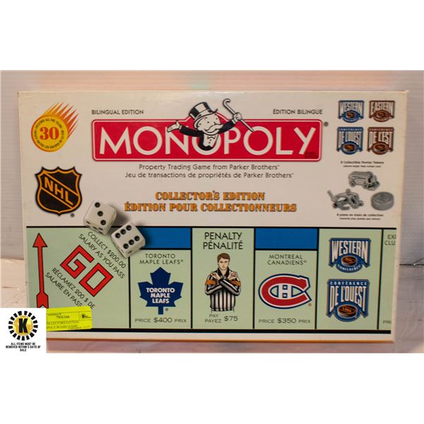 NHL COLLECTORS EDITION MONOPOLY BOARD GAME