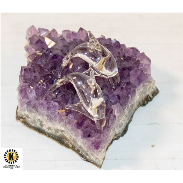 AMETHYST CHUNK WITH GLASS DOLPHINS