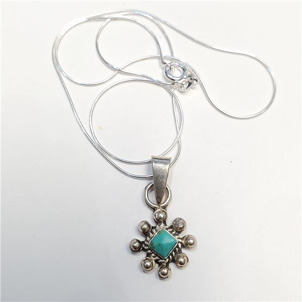 S34-100 SILVER TURQUIOSE 16  NECKLACE