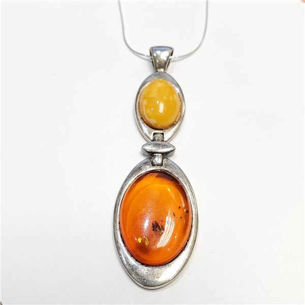 S34-99 SILVER AMBER 16  NECKLACE