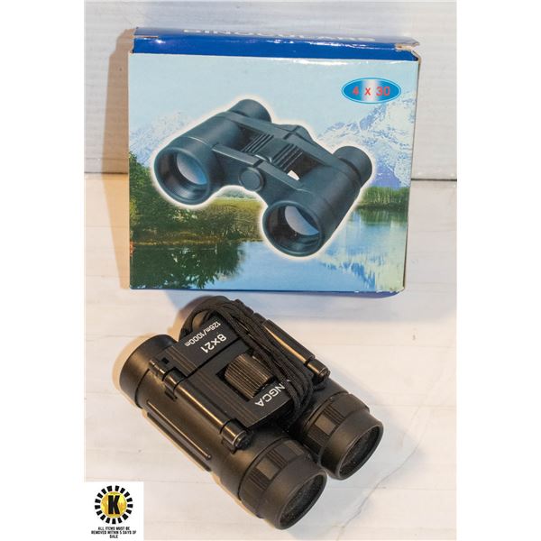 BINOCULARS- 2 SETS- 8X21 & 4X30