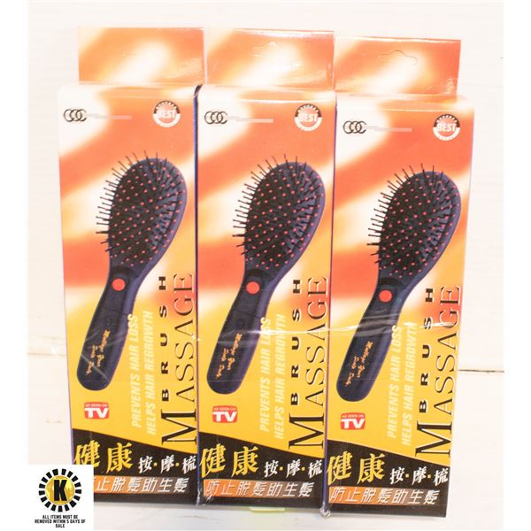 LOT OF 3 MASSAGE HAIR BRUSHES