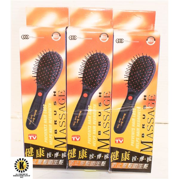 LOT OF 3 MASSAGE HAIR BRUSHES