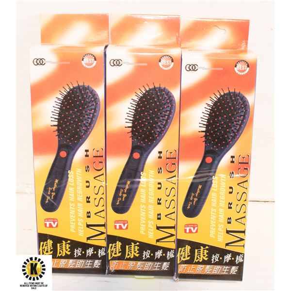 LOT OF 3 MASSAGE HAIR BRUSHES