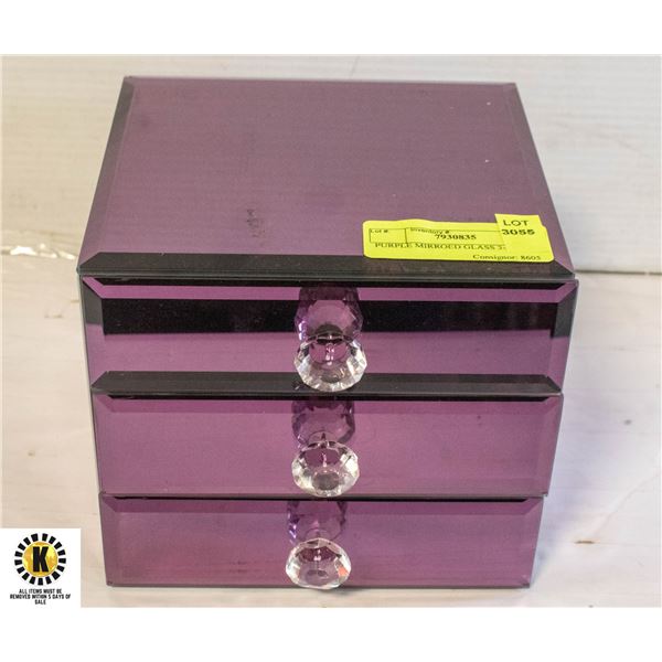 PURPLE MIRROED GLASS 3-DRAWER