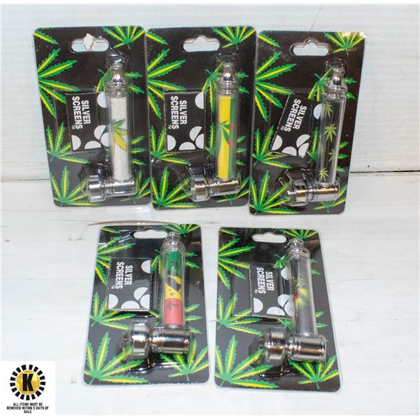 5 PACK OF HERB METAL PIPES WITH SILVER