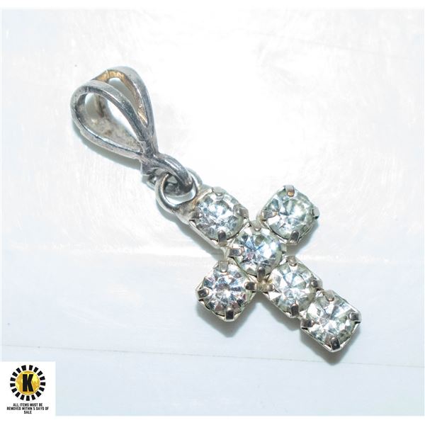 STERLING SILVER CROSS WITH CUBIC ZIRCONIA GEMS